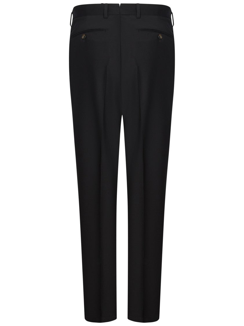 Boglioli Refined Black Stretch Wool Trousers With Toggled Waistband