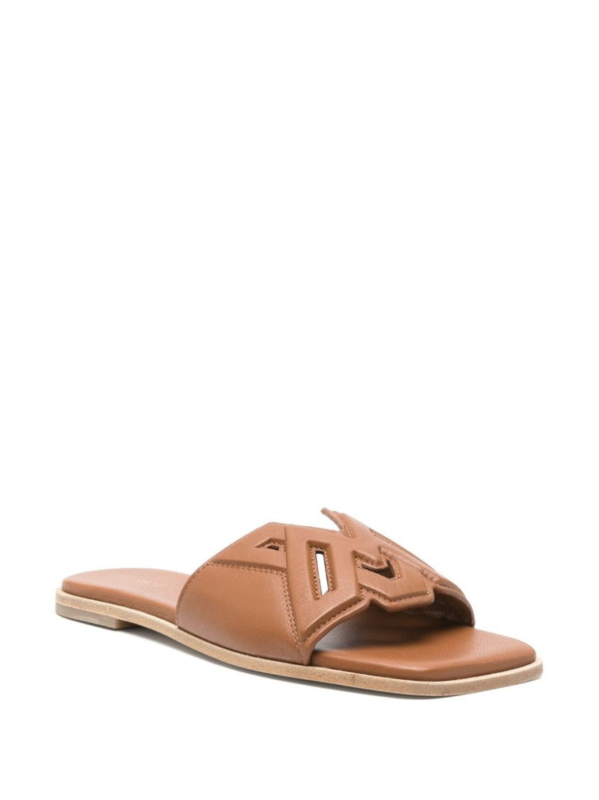 Vic Matié Taupe Brown Debossed Logo Square Sandals