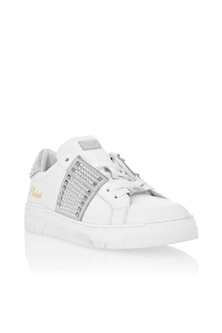Philipp Plein White Leather Crystal-Embellished Sneakers