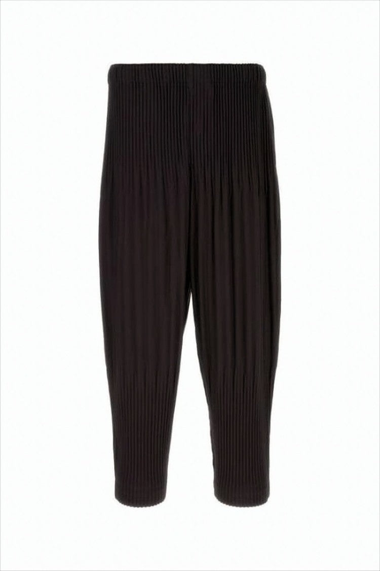 Homme Plissé Issey Miyake Cropped Black Pleated Jogger Pants With Elastic Waistband