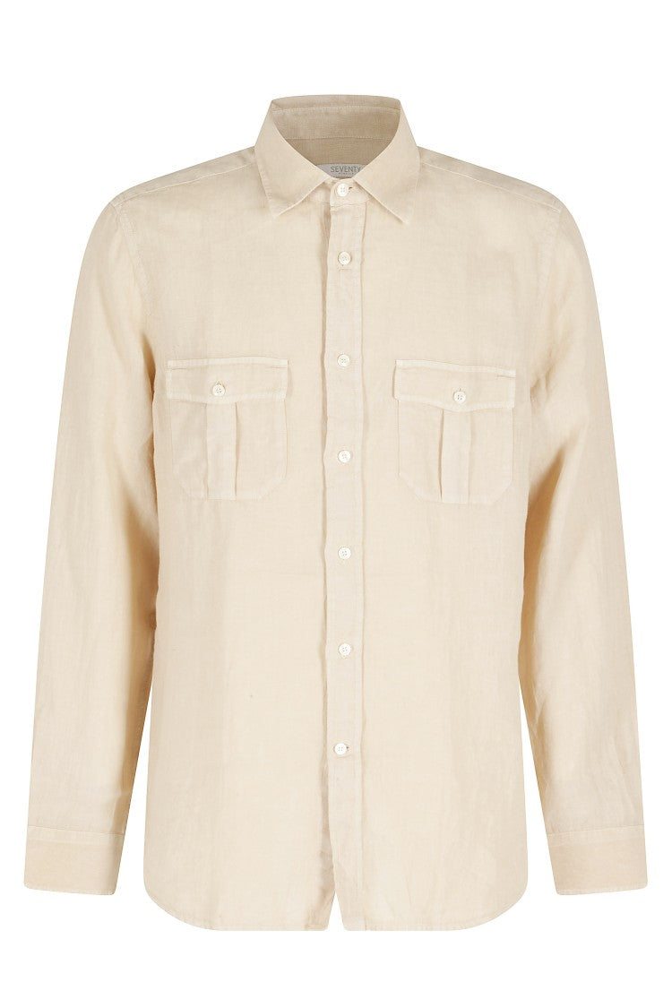 Seventy Beige Flap Pocket Button Placket Linen Shirt