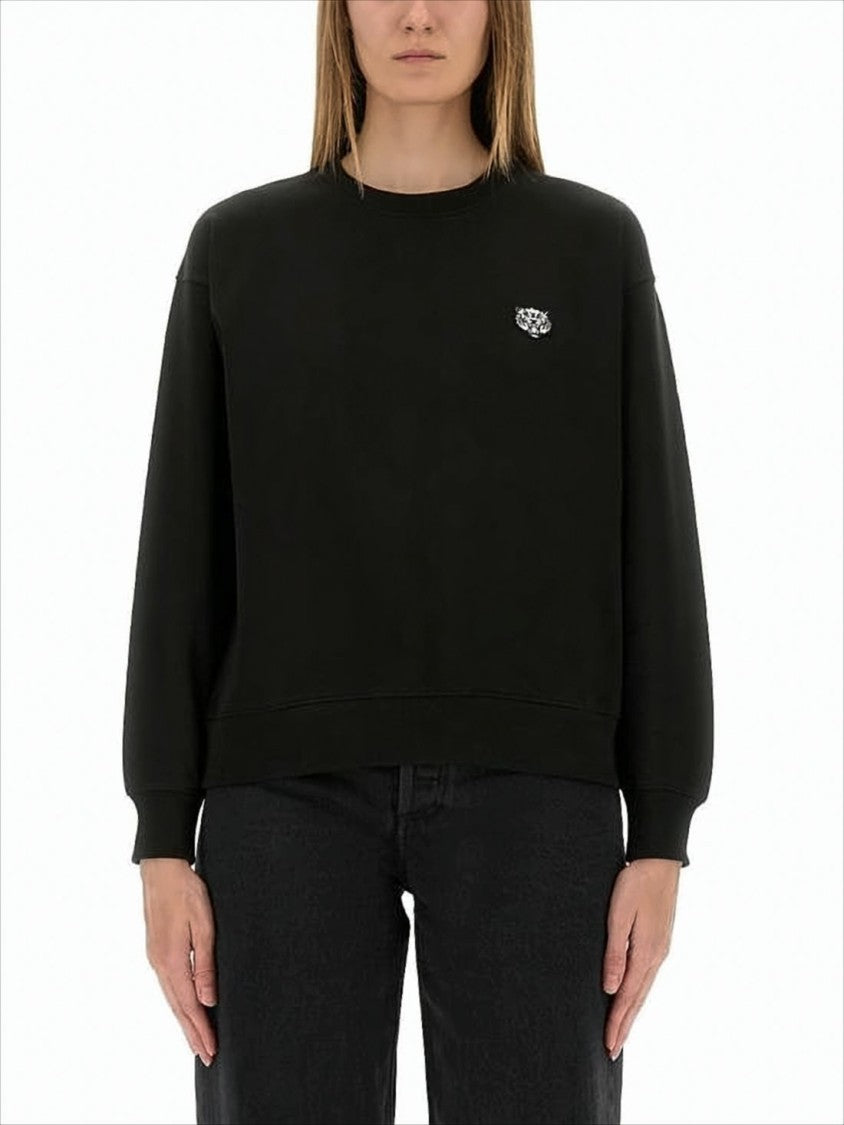 Kenzo Relaxed Fit Long-Sleeve Black Top With Embroidered Logo