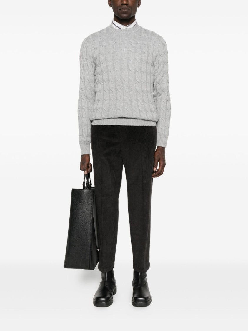 Gran Sasso Classic Cable Knit Light Grey Sweater