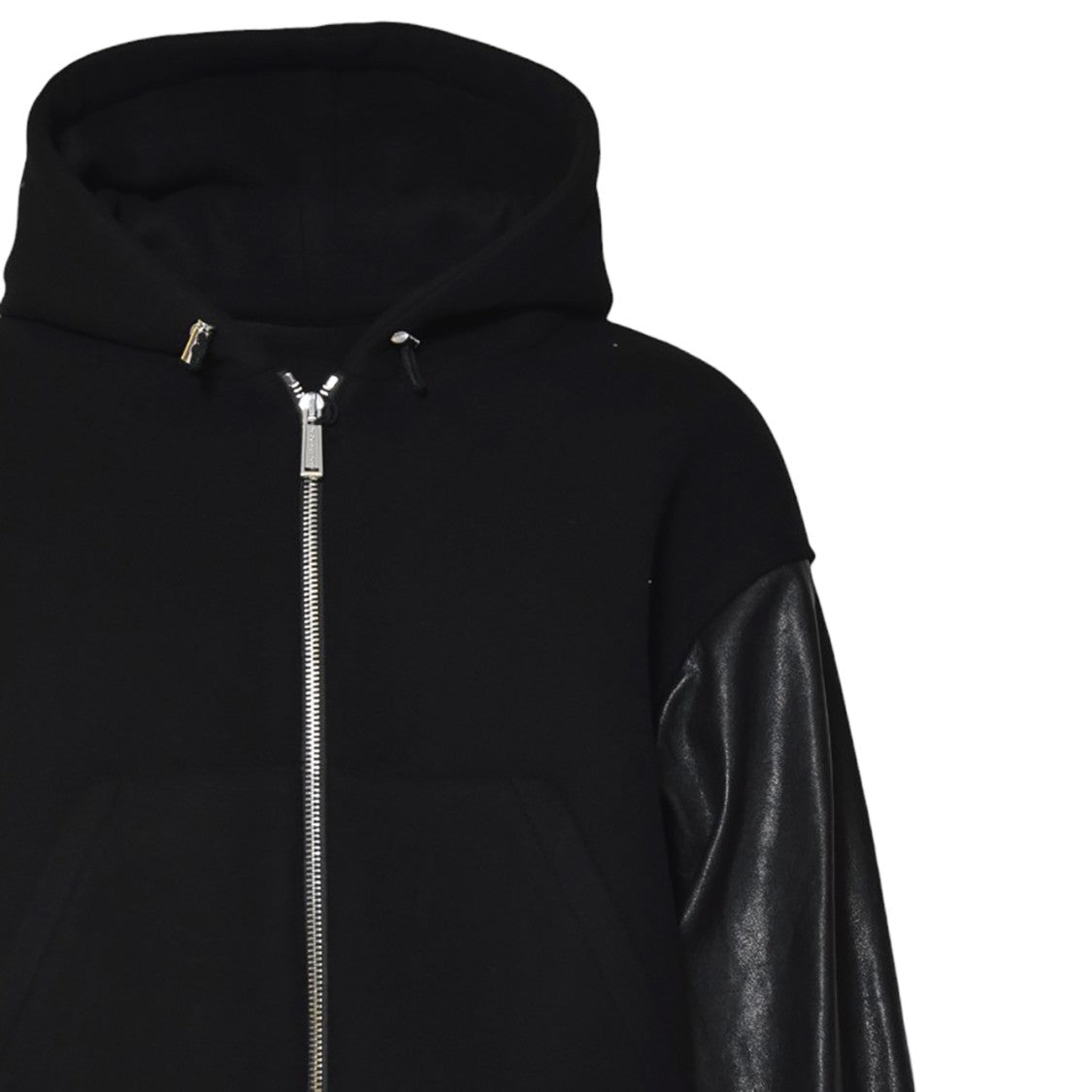 Dsquared2 Hooded Black Jacket With Leather Sleeves