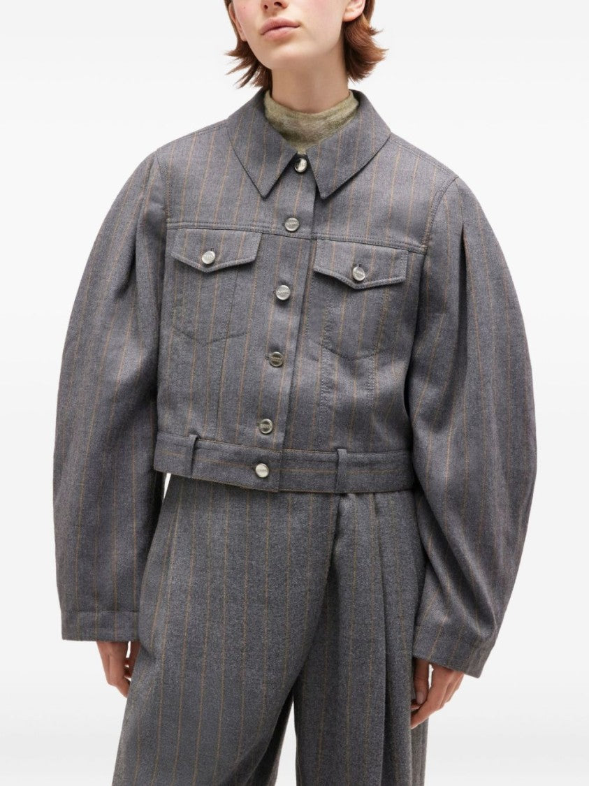 Ganni Structured Cropped Jacket With Voluminous Sleeves