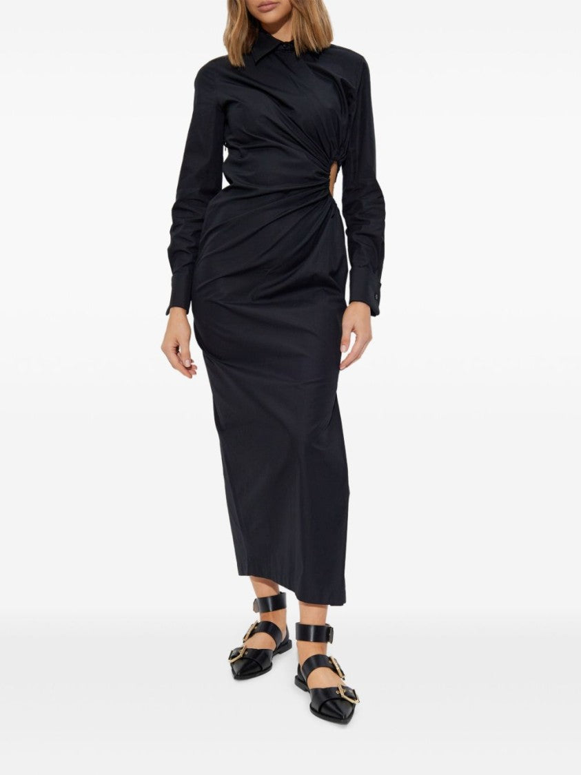 Max Mara Black Cotton Midi Dress With Cut-Out Detail
