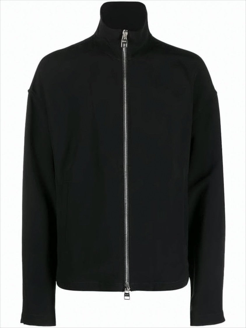 Alexander Mcqueen Sleek Black High Collar Jacket With Silver Zipper Closure