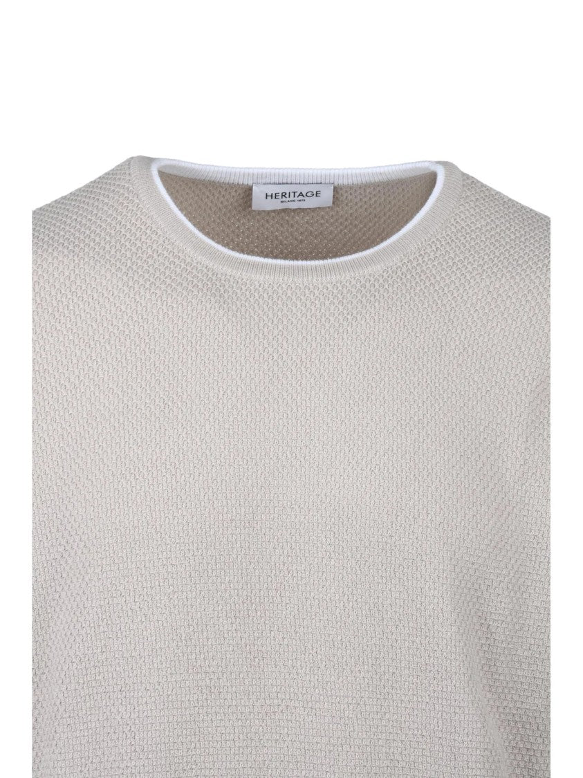 Heritage Beige Crew Neck Cotton Sweater