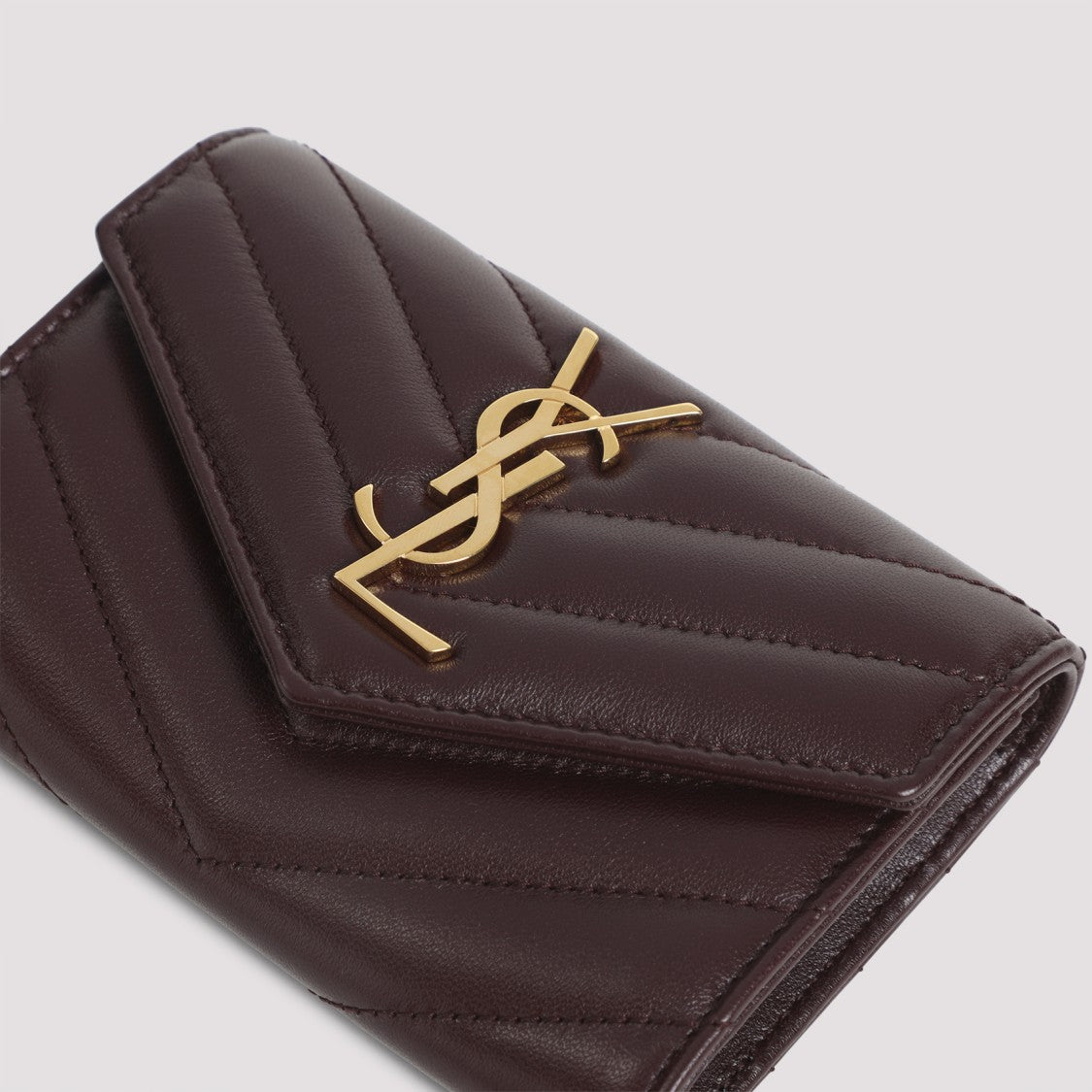 Saint Laurent Chevron Quilted Burgundy Lamb Leather Wallet