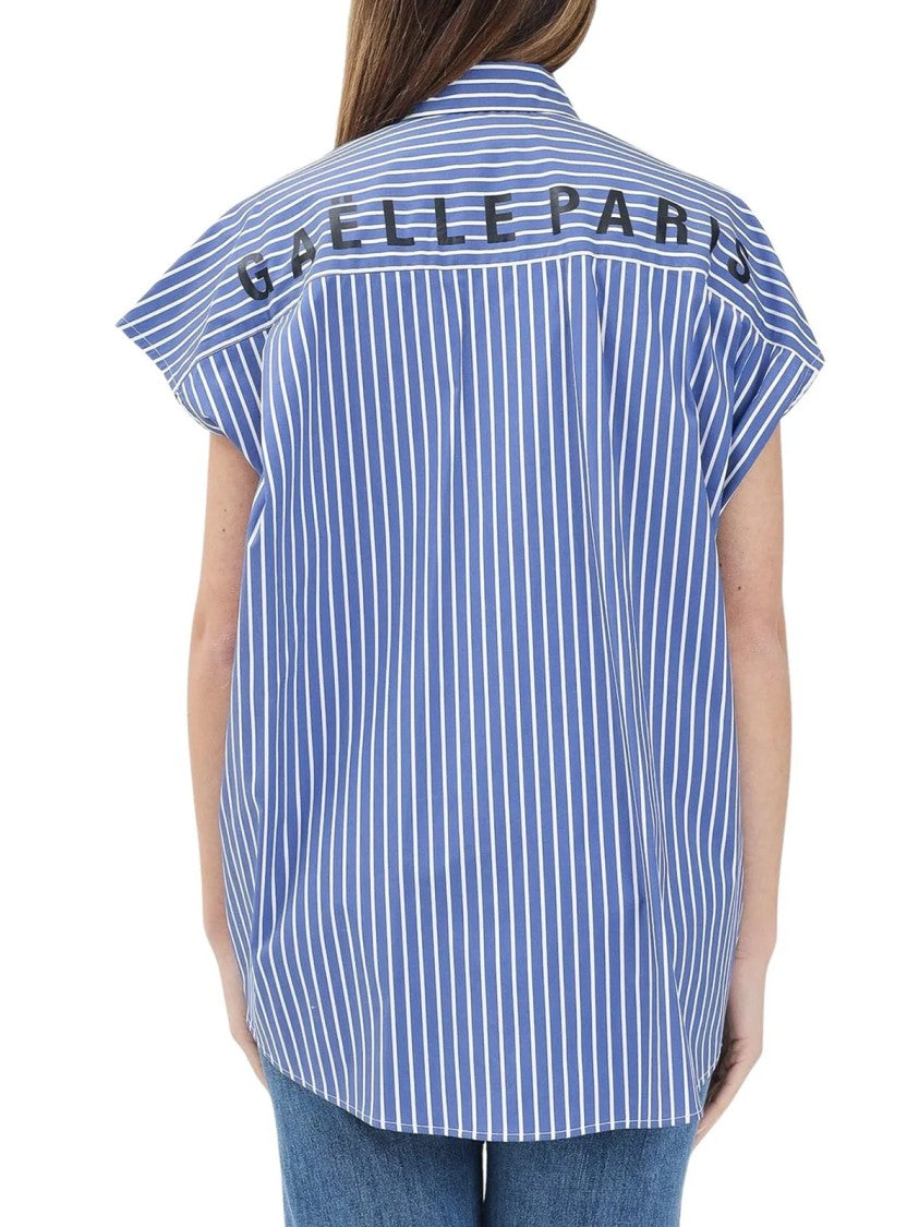 Gaëlle Blue Oversized Striped Stretch Cotton-Blend Shirt