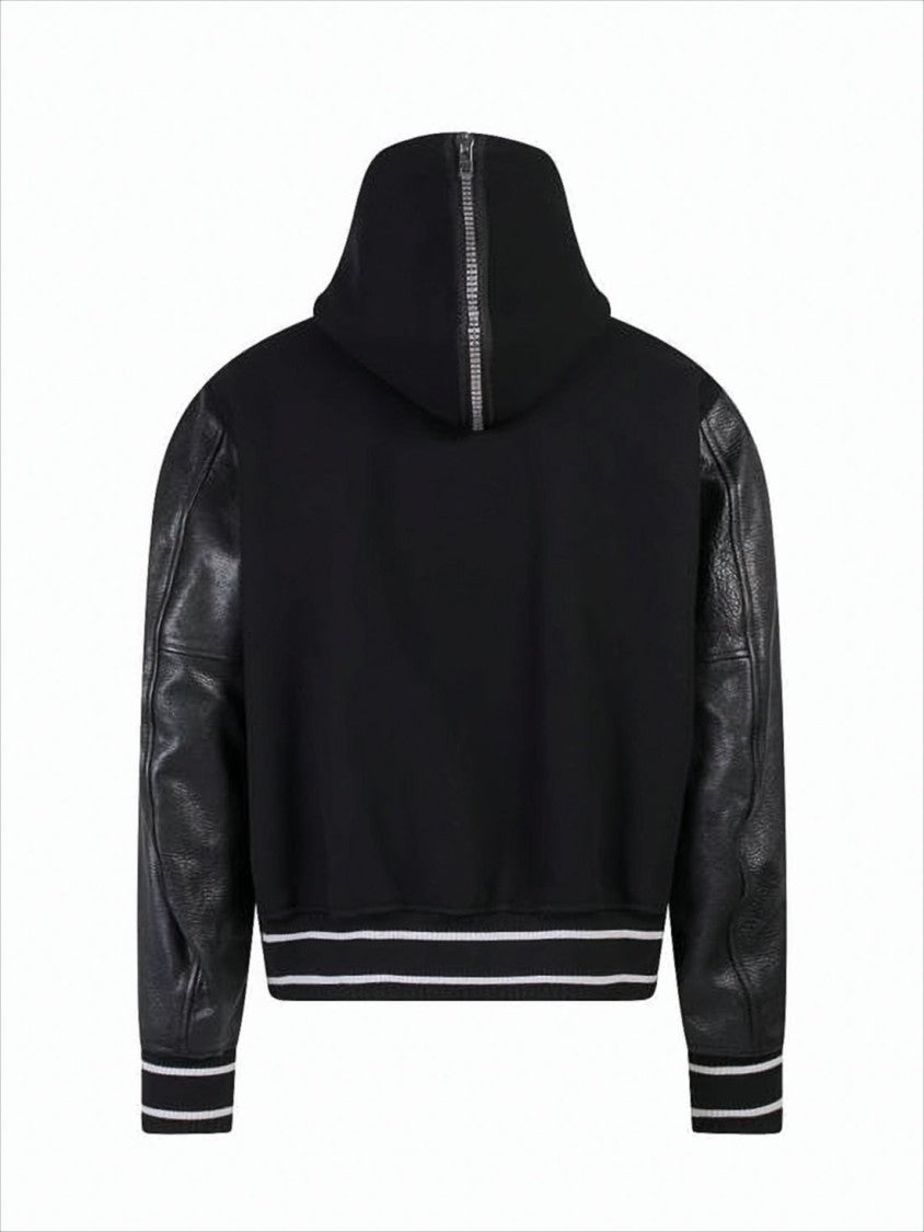 Givenchy Black Bomber Jacket With Calfskin Sleeves And Hood