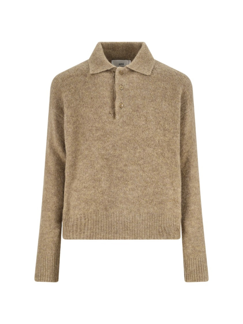 Ami Paris Classic Ribbed Knit Sweater In Earthy Brown