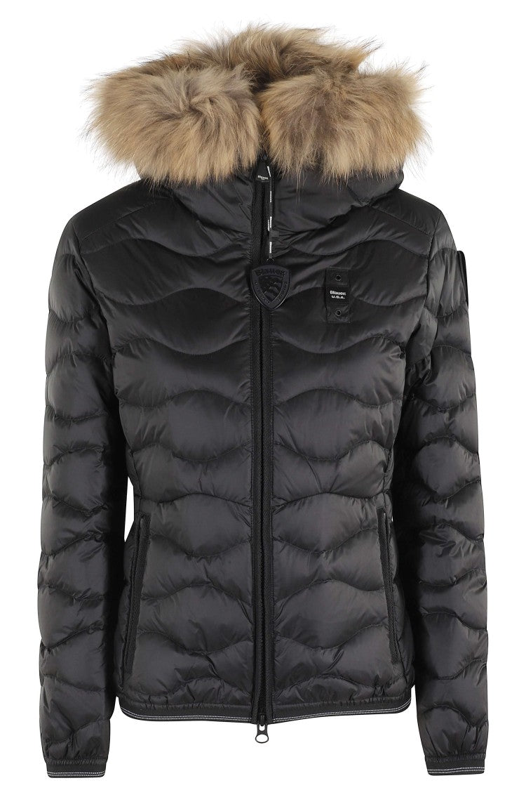 Blauer Quilted Down Coat With Faux Fur Trim And Zippered Closure
