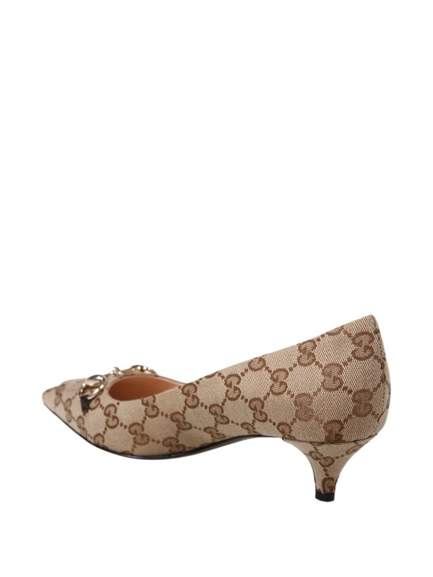 Gucci Beige Canvas Pointed-Toe Kitten Heels