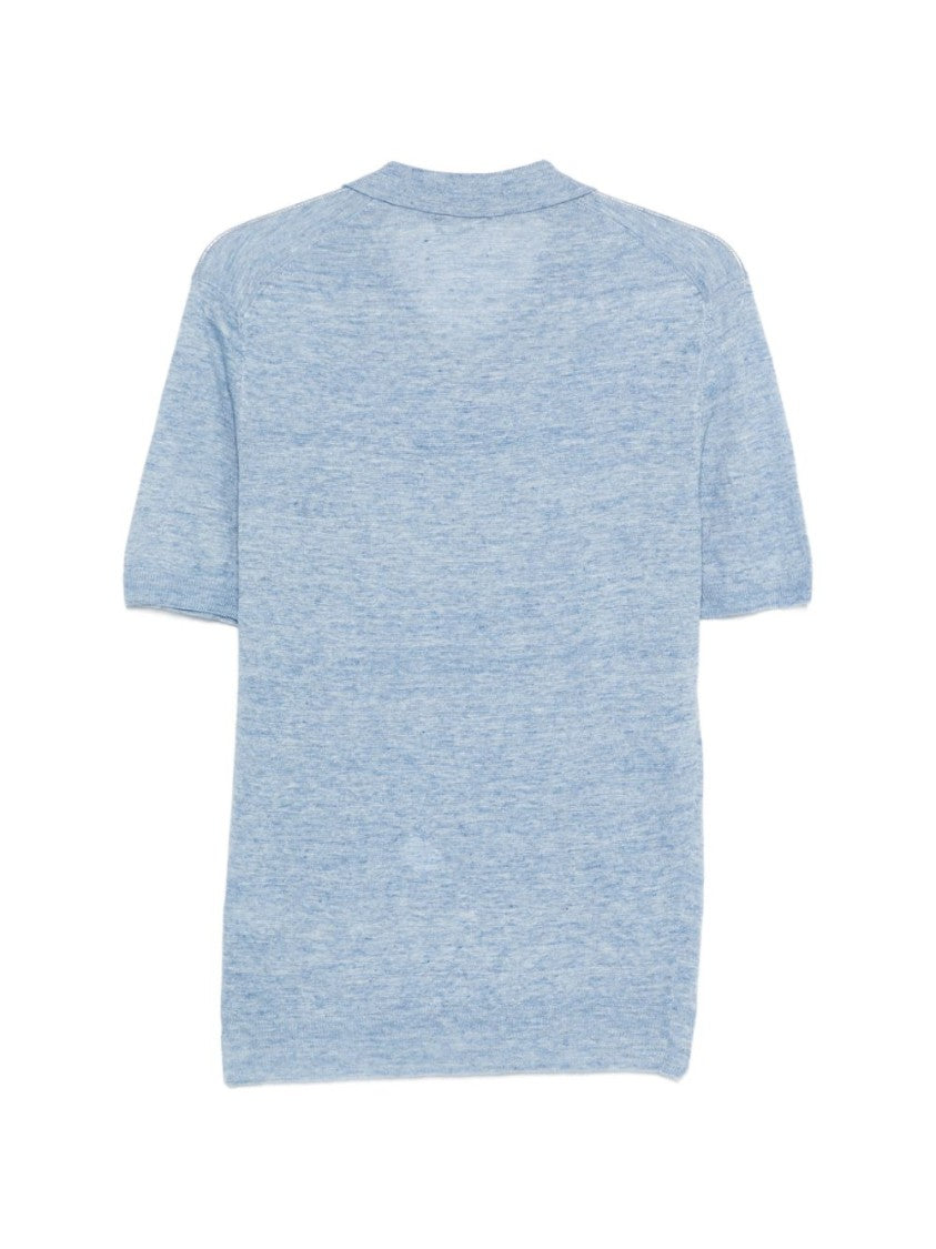 Barba Short-Sleeved V-Neck Top With Heathered Texture