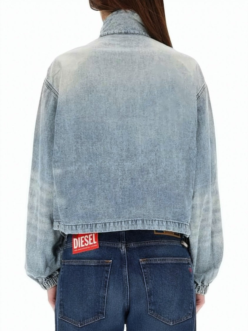 Diesel Cropped Denim Jacket With High Collar And Vintage Effect