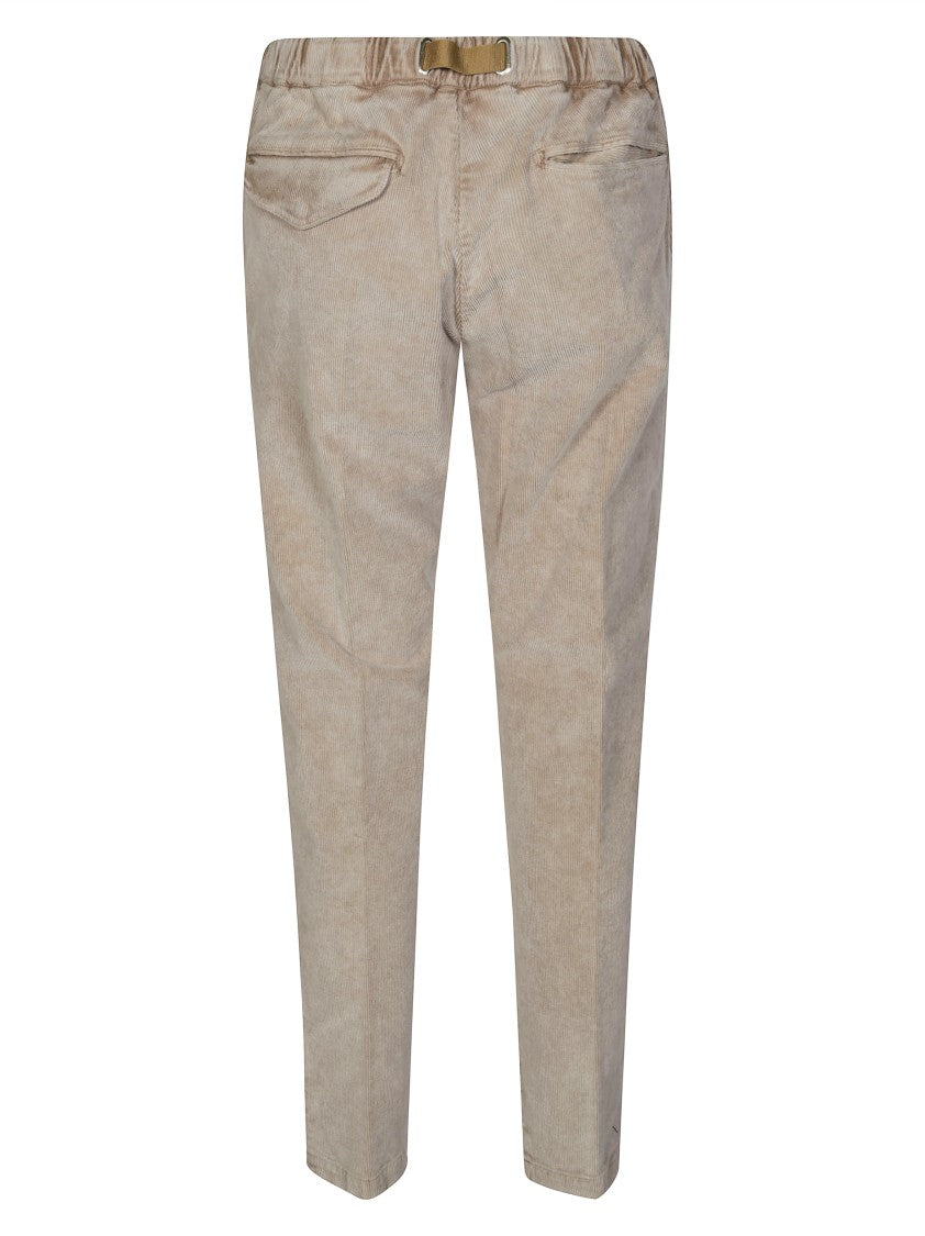 White Sand Washed Velvet Tailored Pants With Classic Fit