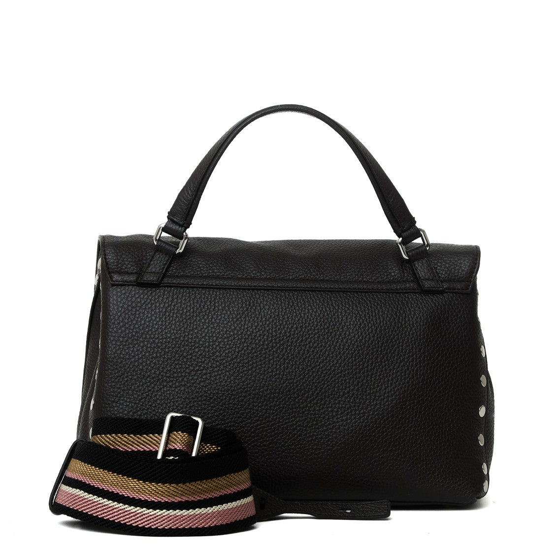Zanellato Black Small Postina Daily Giorno Pebbled Leather Shoulder Bag