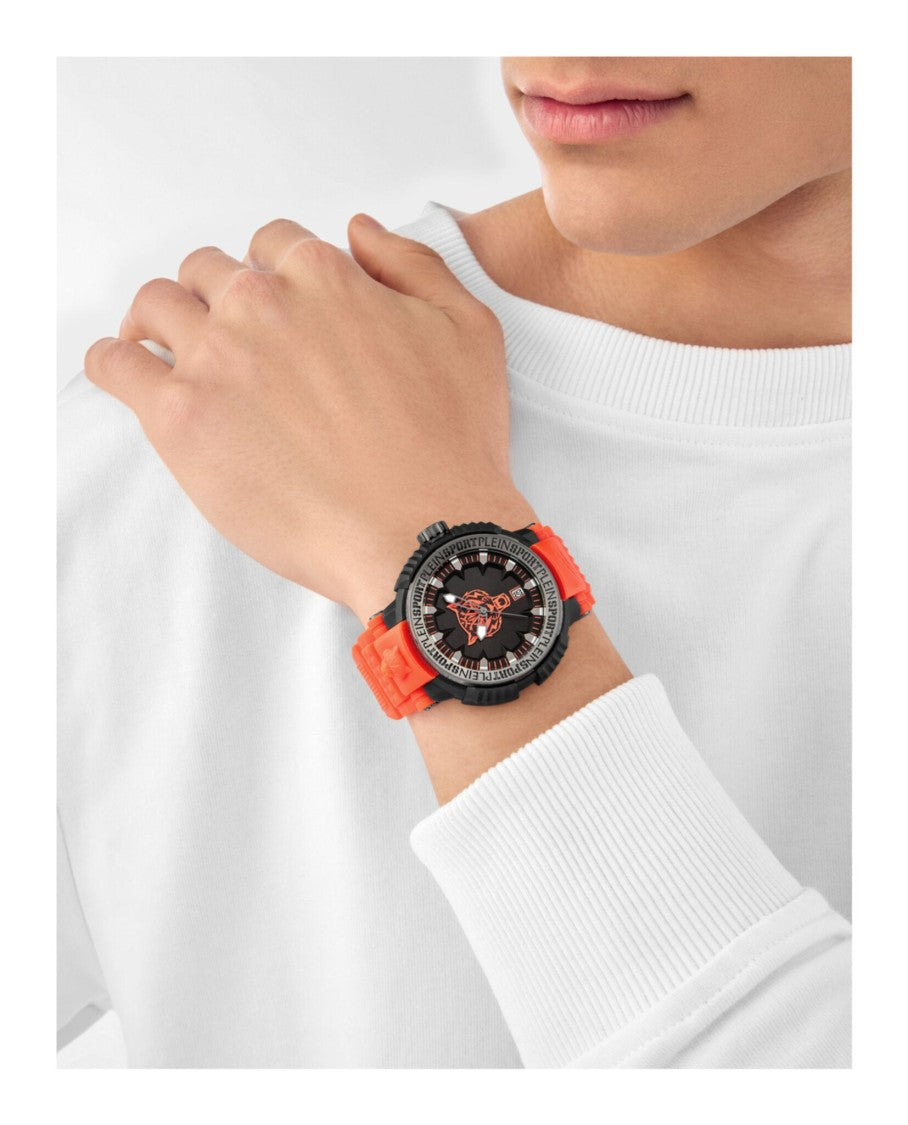 Plein Sport Tiger Motif Quartz Watch With Black Silicone Case