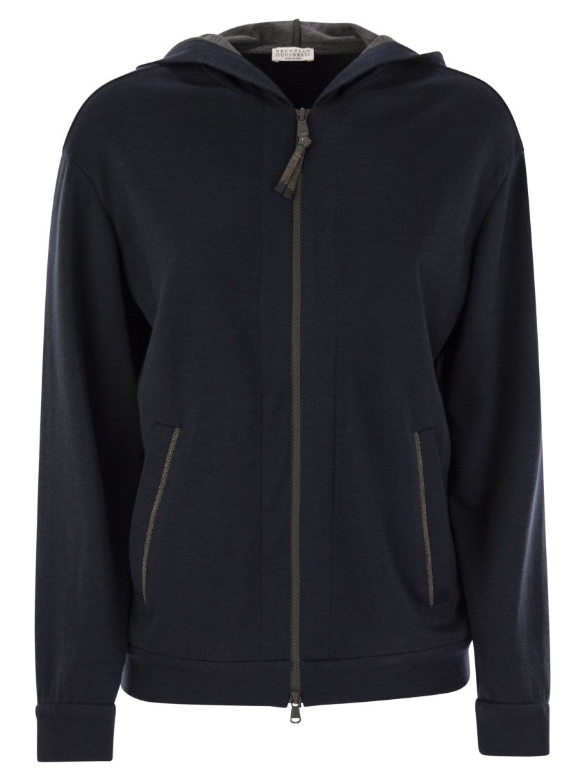 Brunello Cucinelli Cotton And Silk Interlock Hooded Topwear