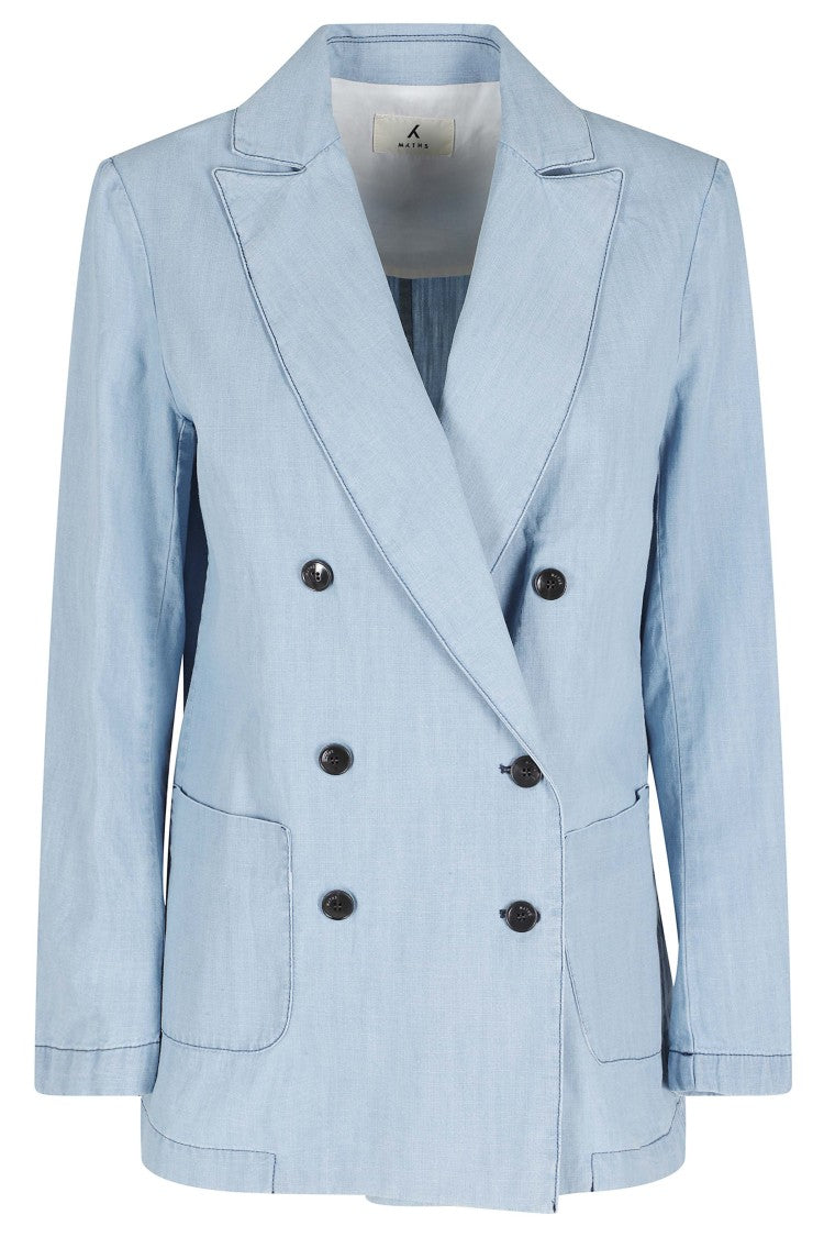 Myths Light Blue Double-Breasted Denim Cotton Blazer
