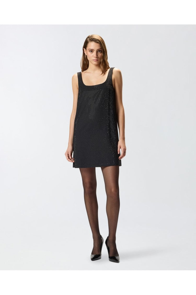 Pinko Black Polyester-Viscose Crystal-Embellished Mini Dress