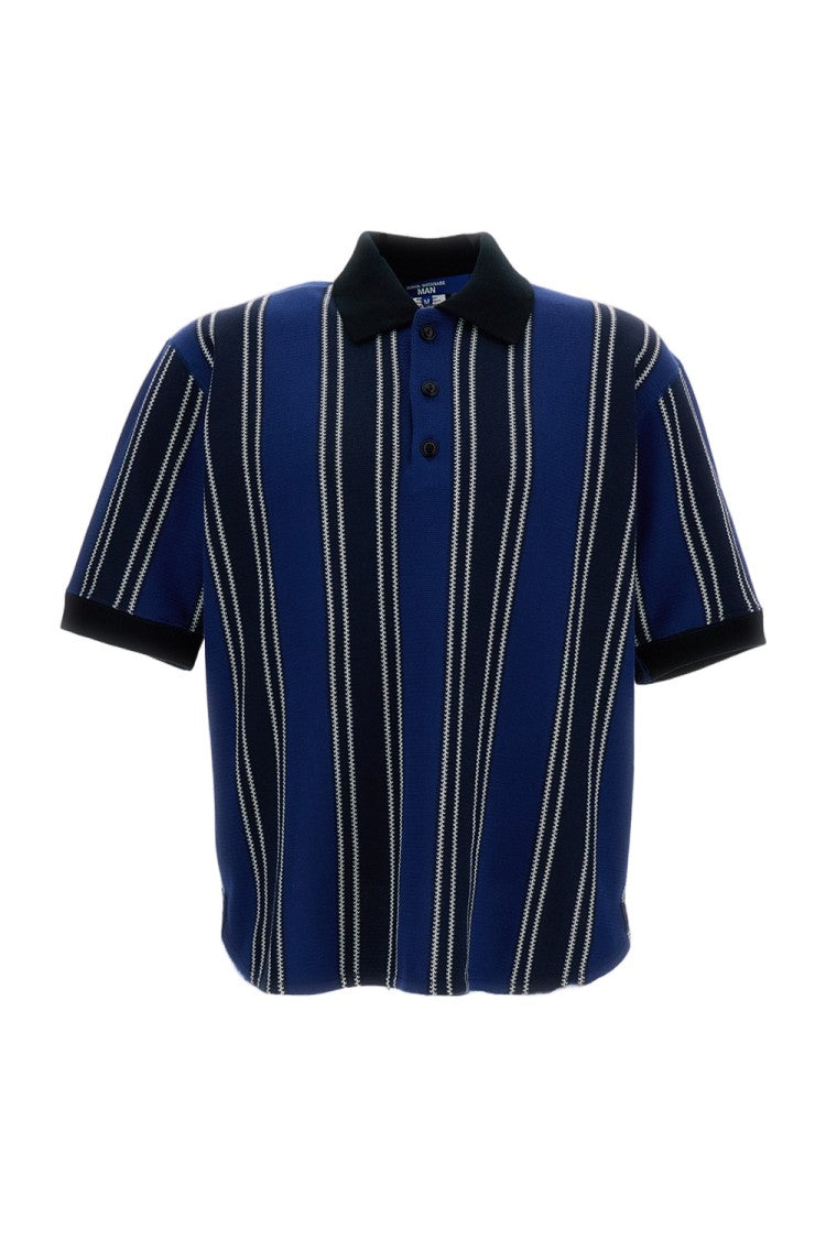 Junya Watanabe Blue Knitted Cotton Blend Polo Shirt