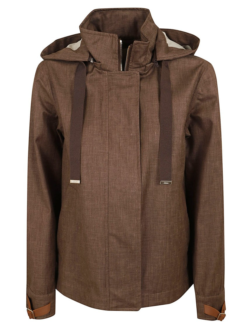 Herno Contemporary A-Line Jacket With Detachable Hood And Leather Straps