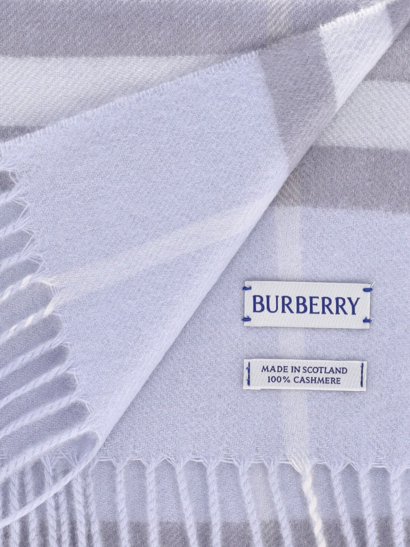 Burberry "Check" Scarf In Blue Cashmere, All-Over "Check" Pattern