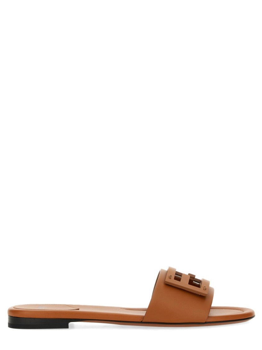 Fendi Flat Cut-Out Logo Leather Slide Sandals