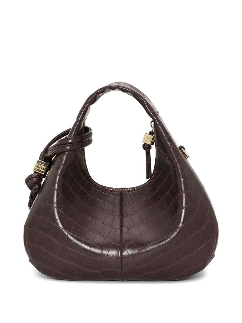 Ganni Crescent-Shaped Glossy Leather Shoulder Bag
