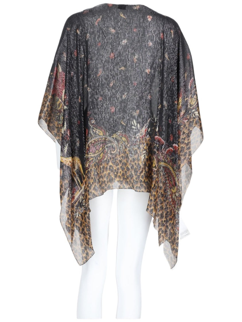 Etro Sheer Silk Floral Leopard Poncho Top
