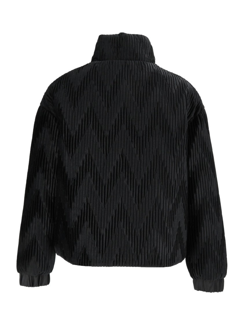 Emporio Armani Black Textured High Collar Cropped Down Jacket