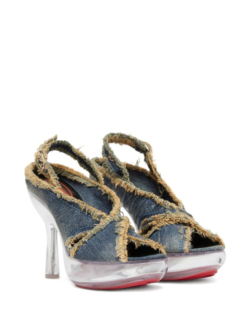 Diesel Denim Blue Peep Toe Slingback Heels