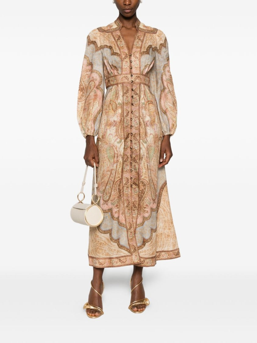Zimmermann Paisley-Inspired Midi Dress With Puffed Sleeves