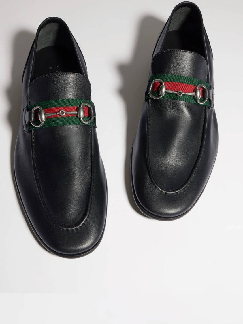 Gucci Rounded Toe Black Leather Loafer With Horsebit Detail