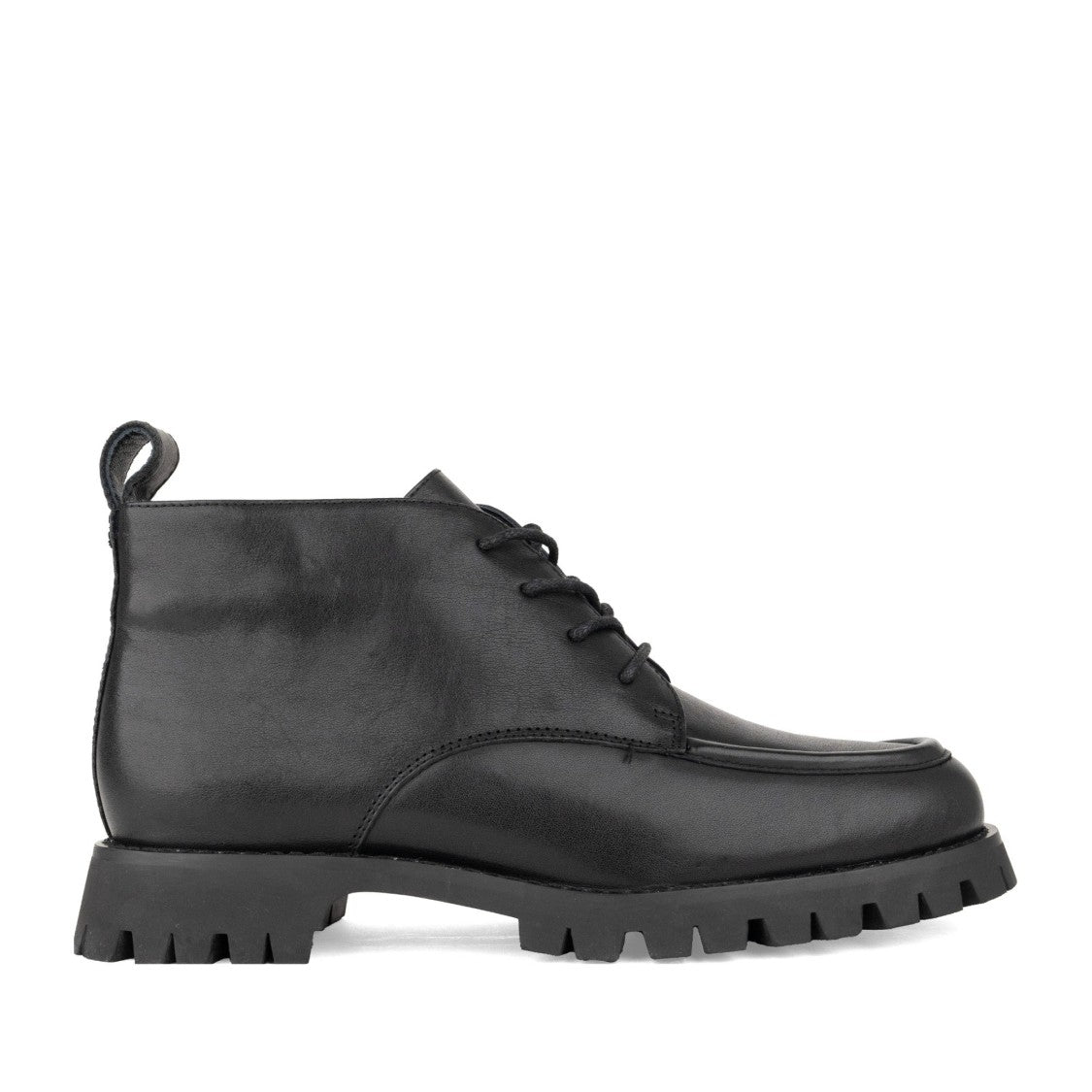 Sergio Moretti Black Chunky Sole Side Zipper Lace-Up Leather Boots