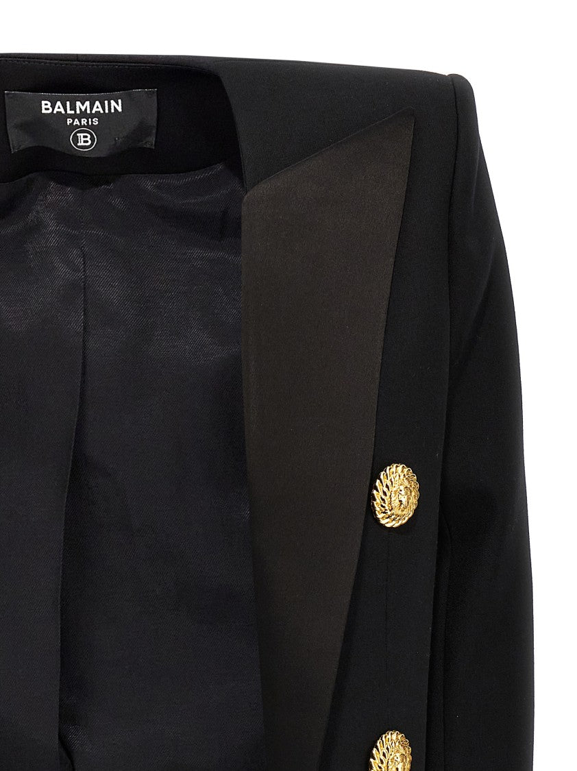 Balmain Grain De Poudre Blazer With Satin Lapels And Logo Buttons