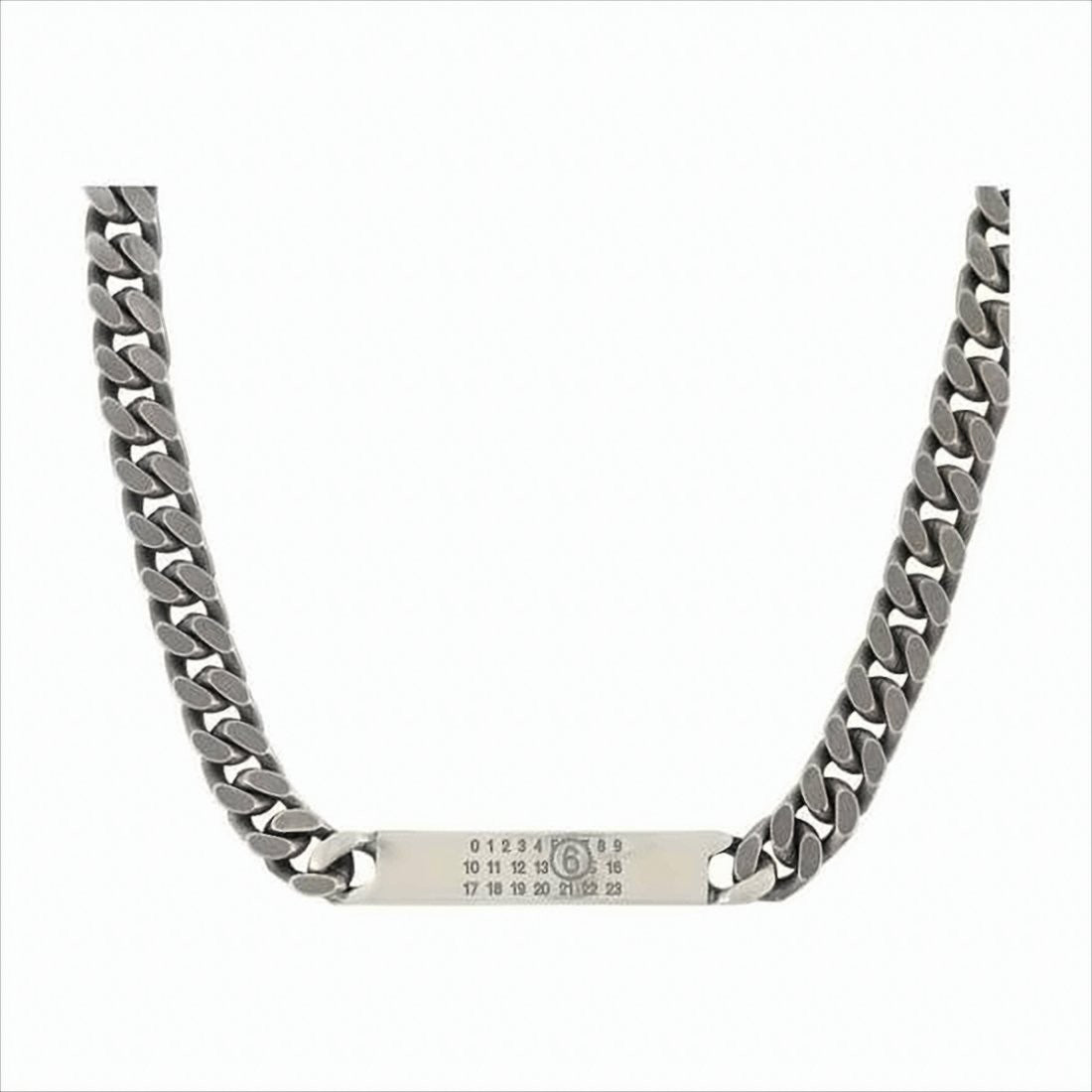 Mm6 By Maison Margiela Chunky Grey Brass Necklace With Engraved Plate