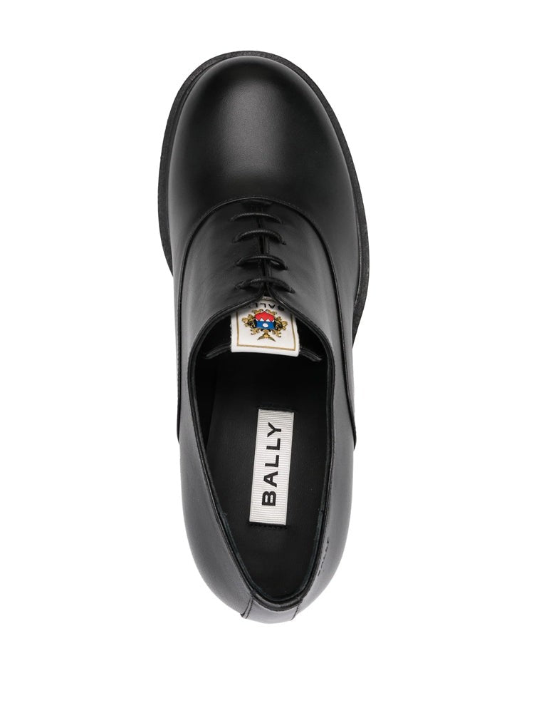 Bally Black Polished Leather Block Heel Loafers