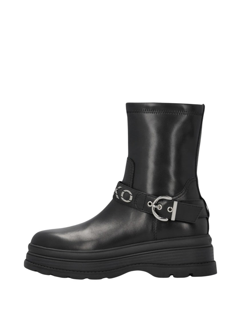 Pinko Ankle Boots With Silver Buckle And Sturdy Sole
