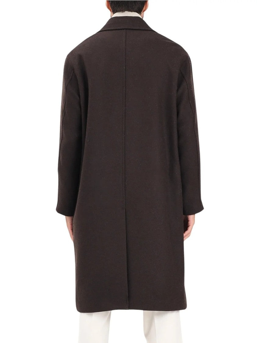 Selected Brown Long Double-Breasted Wool-Blend Coat