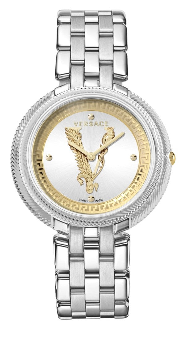 Versace Thea 38Mm Silver Dial Watch With Polished Stainless Steel Bracelet