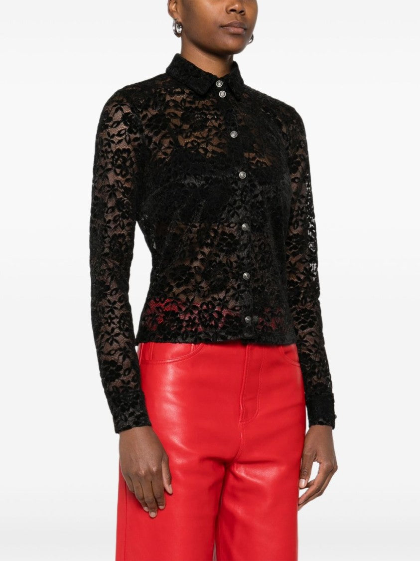Versace Jeans Couture Sheer Black Lace Fitted Shirt