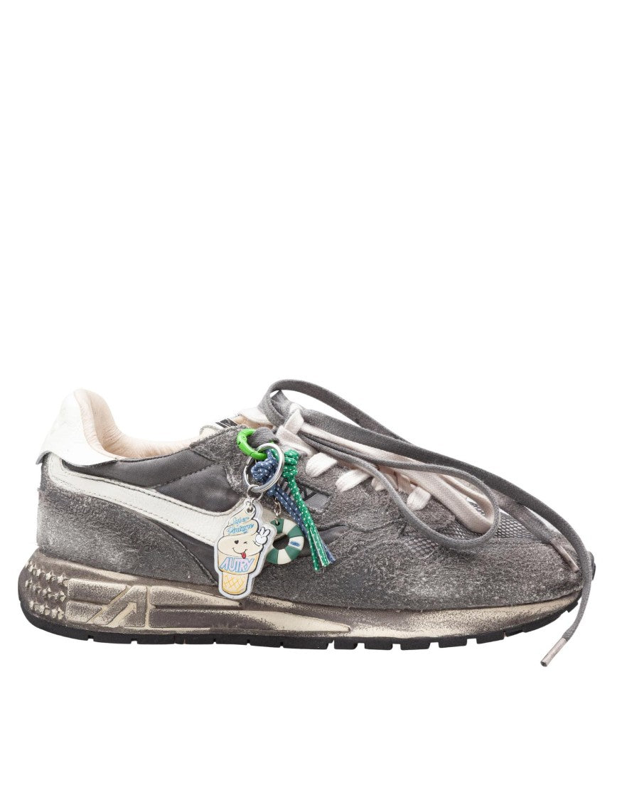 Autry Reelwind Super Vintage Nylon And Suede Sneakers In Black And White