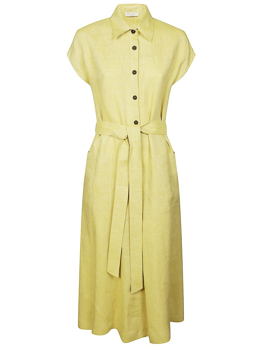 Antonelli Belted Shirt Dress With Flowing Skirt
