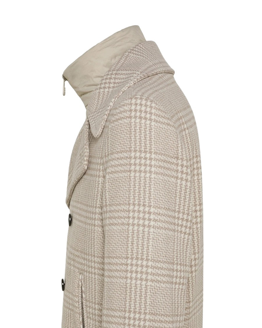 Peuterey Double-Breasted Jacket In Check Pattern With Detachable Padded Bib