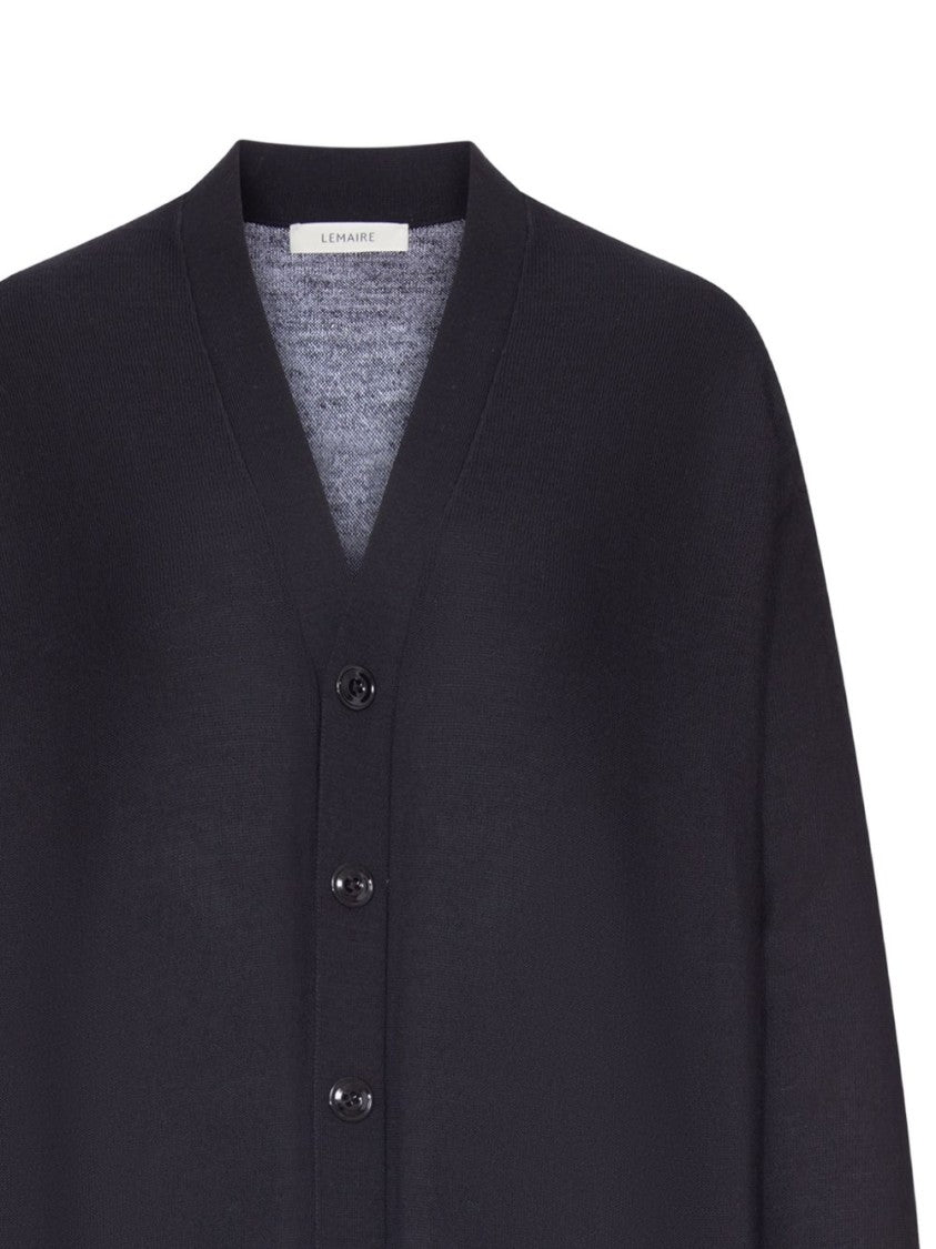 Lemaire V-Neck Black Sweater With Button-Down Front And Ribbed Trim
