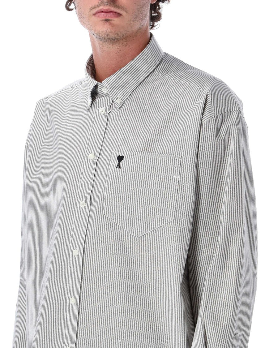 Ami Paris Ami De Cœur Striped Boxy Fit Cotton Casual Shirt