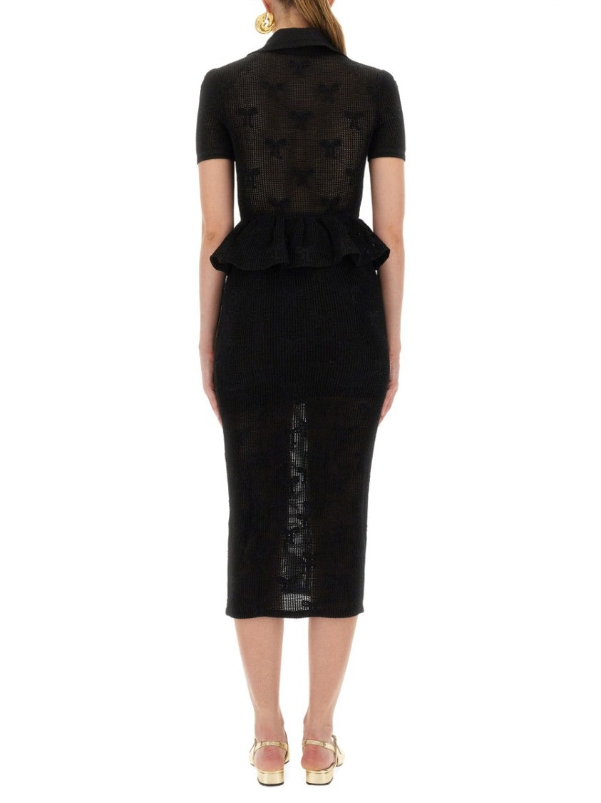 Self-Portrait Midi Crochet Dress With Peplum Waist